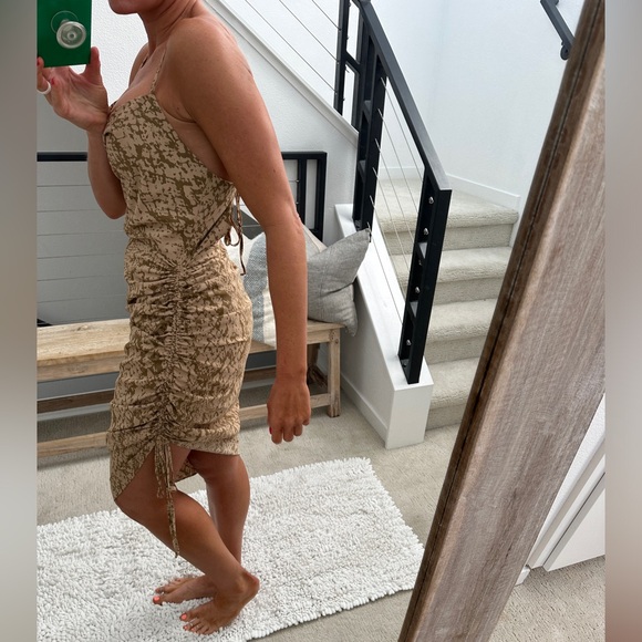 Forever 21 tan beige Snake Print Ruched Midi Dress with Spaghetti Straps Fall M - Picture 6 of 15